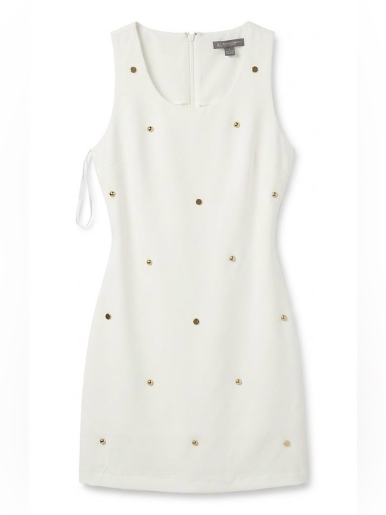 St. John Collection Dresses & Skirts - St. John Collection White Sleeveless Shift Dress with Gold Studs